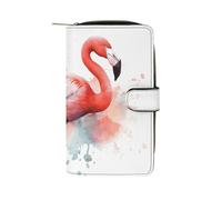 LYHVSFJW Long Wallet for Women Leather Wallet for Men Large Capacity Wristlet Wallets With 12 Card Holder Two Red Flamingos Change Purse, Watercolor Flamingo, 19.7x11x3.5cm, Modern