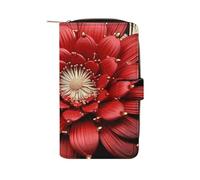 LYHVSFJW Long Wallet for Women Leather Wallet for Men Large Capacity Wristlet Wallets With 12 Card Holder Chinese Style Mandarin Ducks Change Purse, Red Gold flower, 19.7x11x3.5cm, Modern