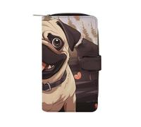 LYHVSFJW Long Wallet for Women Leather Wallet for Men Large Capacity Wristlet Wallets With 12 Card Holder Ancient Egyptian Change Purse, Cute Pug, 19.7x11x3.5cm, Modern