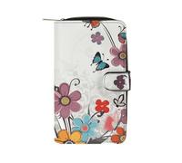 LYHVSFJW Long Wallet for Women Leather Wallet for Men Large Capacity Wristlet Wallets With 12 Card Holder Cow over The Moon Change Purse, Cartoon butterfly flowers, 19.7x11x3.5cm, Modern