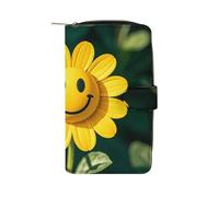 LYHVSFJW Long Wallet for Women Leather Wallet for Men Large Capacity Wristlet Wallets With 12 Card Holder Pink Panda Cotton Change Purse, Yellow Smiley Flower, 19.7x11x3.5cm, Modern