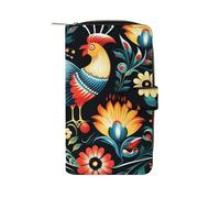 LYHVSFJW Long Wallet for Women Leather Wallet for Men Large Capacity Wristlet Wallets With 12 Card Holder Chinese Style Mandarin Ducks Change Purse, Polish folk art pattern, 19.7x11x3.5cm, Modern