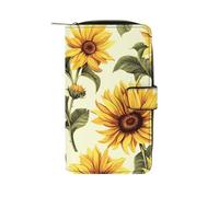 LYHVSFJW Long Wallet for Women Leather Wallet for Men Large Capacity Wristlet Wallets With 12 Card Holder Chinese Style Mandarin Ducks Change Purse, Summer Sunflower, 19.7x11x3.5cm, Modern