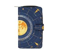 LYHVSFJW Long Wallet for Women Leather Wallet for Men Large Capacity Wristlet Wallets With 12 Card Holder Snowflakes And Christmas Trees Change Purse, Moon Phase Sun Zodiac Mystic Astrology,