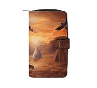LYHVSFJW Long Wallet for Women Leather Wallet for Men Large Capacity Wristlet Wallets With 12 Card Holder Pomeranian Dog Change Purse, Native American Tribes, 19.7x11x3.5cm, Modern