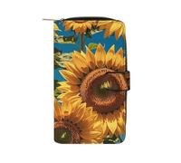 LYHVSFJW Long Wallet for Women Leather Wallet for Men Large Capacity Wristlet Wallets With 12 Card Holder Stamped with Ancient Rome Change Purse, Sunflower Flower, 19.7x11x3.5cm, Modern