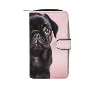 LYHVSFJW Long Wallet for Women Leather Wallet for Men Large Capacity Wristlet Wallets With 12 Card Holder Cartoon Small Insect Change Purse, Cute Black Pug, 19.7x11x3.5cm, Modern