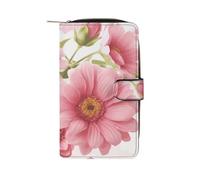 LYHVSFJW Long Wallet for Women Leather Wallet for Men Large Capacity Wristlet Wallets With 12 Card Holder Pomeranian Dog Change Purse, Pink Flowers, 19.7x11x3.5cm, Modern