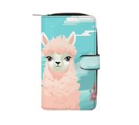 LYHVSFJW Long Wallet for Women Leather Wallet for Men Large Capacity Wristlet Wallets With 12 Card Holder The Beach with A Surfboard Change Purse, Lovely Alpaca, 19.7x11x3.5cm, Modern