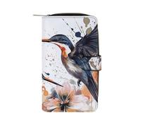 LYHVSFJW Long Wallet for Women Leather Wallet for Men Large Capacity Wristlet Wallets With 12 Card Holder Cow over The Moon Change Purse, Art with Lily Flowers Birds Watercolor, 19.7x11x3.5cm, Modern
