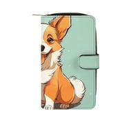 LYHVSFJW Long Wallet for Women Leather Wallet for Men Large Capacity Wristlet Wallets With 12 Card Holder A Brood of Chickens Change Purse, Corgi Cute Dog, 19.7x11x3.5cm, Modern