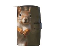 LYHVSFJW Long Wallet for Women Leather Wallet for Men Large Capacity Wristlet Wallets With 12 Card Holder Two Red Flamingos Change Purse, Squirrel Funny Animal, 19.7x11x3.5cm, Modern