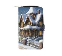 LYHVSFJW Long Wallet for Women Leather Wallet for Men Large Capacity Wristlet Wallets With 12 Card Holder Cartoon Small Insect Change Purse, Christmas Winter Happy Scene, 19.7x11x3.5cm, Modern