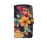 LYHVSFJW Long Wallet for Women Leather Wallet for Men Large Capacity Wristlet Wallets With 12 Card Holder Cow over The Moon Change Purse, Colorful Flowers, 19.7x11x3.5cm, Modern