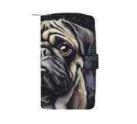 LYHVSFJW Long Wallet for Women Leather Wallet for Men Large Capacity Wristlet Wallets With 12 Card Holder Plants Theme Sunflower Change Purse, Portrait Of Pug, 19.7x11x3.5cm, Modern