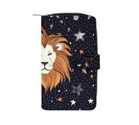LYHVSFJW Long Wallet for Women Leather Wallet for Men Large Capacity Wristlet Wallets With 12 Card Holder Color Butterfly Background Change Purse, Lion and stars, 19.7x11x3.5cm, Modern