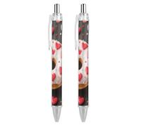 LYHVSFJW Love Hearts Donut Ball Point Pen Retractable Black Ink Ballpoint Pens Super Soft Grip 0.5mm Ink Pen Medium Point Office Pens 2 PCS
