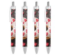 LYHVSFJW Love Hearts Donut Ball Point Pen Retractable Black Ink Ballpoint Pens Super Soft Grip 0.5mm Ink Pen Medium Point Office Pens 4 PCS