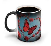 LYHVSFJW Lover's Red Butterfly Heat Changing Coffee Mug Novelty Ceramic Coffee Mug Tea Cup Personalized Magic Cup Sublimation Mugs for Hot And Cold Beverage, Home, Office, Party 11oz