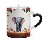 LYHVSFJW Lucky Elephant Color Changing Mugs Heat Sensitive Coffee Mug 11 Oz Novelty Ceramic Cup with Handle Magic Cups Temperature Changing Coffee Tumblers Funny Gifts for Women Men