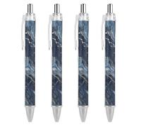 LYHVSFJW Marble Navy Blue Mixed Ball Point Pen Retractable Black Ink Ballpoint Pens Super Soft Grip 0.5mm Ink Pen Medium Point Office Pens 4 PCS