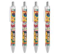 LYHVSFJW Mexican Otomi Animal Ball Point Pen Retractable Black Ink Ballpoint Pens Super Soft Grip 0.5mm Ink Pen Medium Point Office Pens 4 PCS