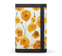 LYHVSFJW Mustard Yellow And Brown TriFold Wallet with 8 Card Slots, Slim Zipper Coin Pocket, Divided Billfold for Men Women, Yellow Flower Pattern, One Size, Modern