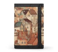 LYHVSFJW Mustard Yellow And Brown TriFold Wallet with 8 Card Slots, Slim Zipper Coin Pocket, Divided Billfold for Men Women, Small City Pattern, One Size, Modern