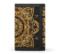 LYHVSFJW Mystic Tarot Card Sun And Moon Face TriFold Wallet with 8 Card Slots, Slim Zipper Coin Pocket, Divided Billfold for Men Women, in Gold and Black, One Size, Modern