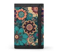 LYHVSFJW Mystic Tarot Card Sun And Moon Face TriFold Wallet with 8 Card Slots, Slim Zipper Coin Pocket, Divided Billfold for Men Women, Bohemian Flower, One Size, Modern