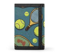 LYHVSFJW Native American TriFold Wallet with 8 Card Slots, Slim Zipper Coin Pocket, Divided Billfold for Men Women, Tennis Racquets And Tennis Balls, One Size, Modern