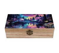LYHVSFJW Nature Tree Forest Jellyfish Wooden Storage Box, Vintage-Style Memory Box with Hinged Lock, Decorative Keepsake Organizer for Photos, Jewelry, Crafts, Treasures & Home Decor