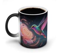 LYHVSFJW Neon Hummingbird Spiral Flower Heat Changing Coffee Mug Novelty Ceramic Coffee Mug Tea Cup Personalized Magic Cup Sublimation Mugs for Hot And Cold Beverage, Home, Office, Party 11oz