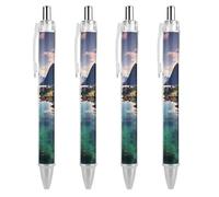 LYHVSFJW Norway Islands Ball Point Pen Retractable Black Ink Ballpoint Pens Super Soft Grip 0.5mm Ink Pen Medium Point Office Pens 4 PCS