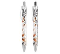 LYHVSFJW Orange And Gray Leaves Ball Point Pen Retractable Black Ink Ballpoint Pens Super Soft Grip 0.5mm Ink Pen Medium Point Office Pens 2 PCS