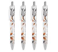 LYHVSFJW Orange And Gray Leaves Ball Point Pen Retractable Black Ink Ballpoint Pens Super Soft Grip 0.5mm Ink Pen Medium Point Office Pens 4 PCS