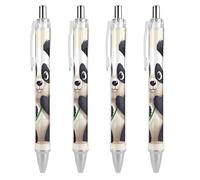 LYHVSFJW Panda Star Ball Point Pen Retractable Black Ink Ballpoint Pens Super Soft Grip 0.5mm Ink Pen Medium Point Office Pens 4 PCS