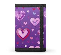 LYHVSFJW Peach Cat Pattern TriFold Wallet with 8 Card Slots, Slim Zipper Coin Pocket, Divided Billfold for Men Women, Purple Love Pattern, One Size, Modern