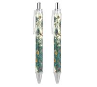 LYHVSFJW Peacock Pattern Ball Point Pen Retractable Black Ink Ballpoint Pens Super Soft Grip 0.5mm Ink Pen Medium Point Office Pens 2 PCS