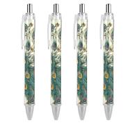 LYHVSFJW Peacock Pattern Ball Point Pen Retractable Black Ink Ballpoint Pens Super Soft Grip 0.5mm Ink Pen Medium Point Office Pens 4 PCS