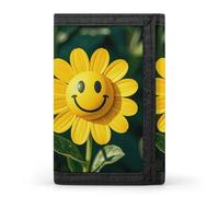 LYHVSFJW Pink Panda Cotton TriFold Wallet with 8 Card Slots, Slim Zipper Coin Pocket, Divided Billfold for Men Women, Yellow Smiley Flower, One Size, Modern