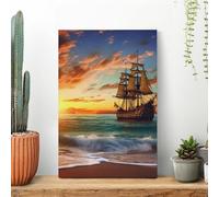LYHVSFJW Pirate Ship in The Sunset Canvas Prints Artwork for Walls Canvas Wall Art for Bedroom Modern Picture Artwork Painting for Living Room Aesthetic Wall Paintings 16x24inch(40x60cm)