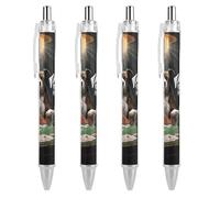 LYHVSFJW Playing Poker Dogs Ball Point Pen Retractable Black Ink Ballpoint Pens Super Soft Grip 0.5mm Ink Pen Medium Point Office Pens 4 PCS