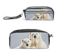 LYHVSFJW Polar Bear And Cub Pencil Case, Large Capacity Pencil Pouch with Zipper, Coin Pouch Cosmetic Bag Leather Pen Bag for Office Stationery Cosmetics