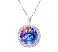LYHVSFJW Psychedelic Eyes Round Pendant Necklace for Women Faux Diamond Women's Necklaces Elegant Dainty Alloy Disc Charm Necklace with Adjustable Chain, Fashion Jewelry Gift