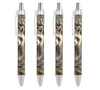 LYHVSFJW Raccoon in The Fall Tree Hole Ball Point Pen Retractable Black Ink Ballpoint Pens Super Soft Grip 0.5mm Ink Pen Medium Point Office Pens 4 PCS