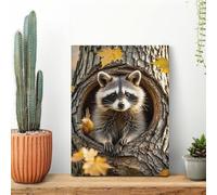 LYHVSFJW Raccoon in The Fall Tree Hole Canvas Prints Artwork for Walls Canvas Wall Art for Bedroom Modern Picture Artwork Painting for Living Room Aesthetic Wall Paintings 12x16inch(30x40cm)