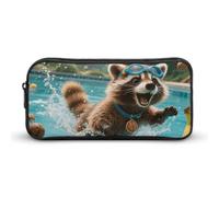 LYHVSFJW Raccoon Pool Dash Pencil Pouch - Large Capacity Pencil Case Aesthetic Makeup Bag with Zipper Cute Pen Bags for Stationery, Art Supplies, Travel Essentials