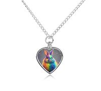 LYHVSFJW Rainbow Rabbit Urn Necklace for Ashes Heart Cremation Necklace Dogs Cats Urn Pendant Pet Cremation Jewelry Locket Jewelry Keepsake Pendant Memorial Pendants for Puppy Pet
