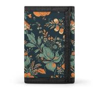 LYHVSFJW Red Black Buffalo Check Plaid Pattern TriFold Wallet with 8 Card Slots, Slim Zipper Coin Pocket, Divided Billfold for Men Women, Orange and Green Flowers, One Size, Modern